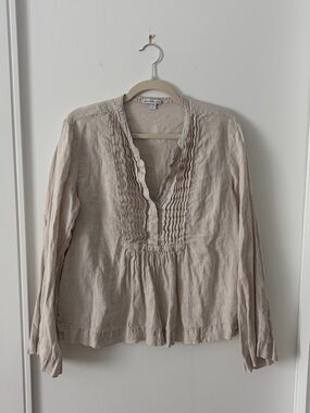 James Perse Beige Pintuck Peasant Blouse